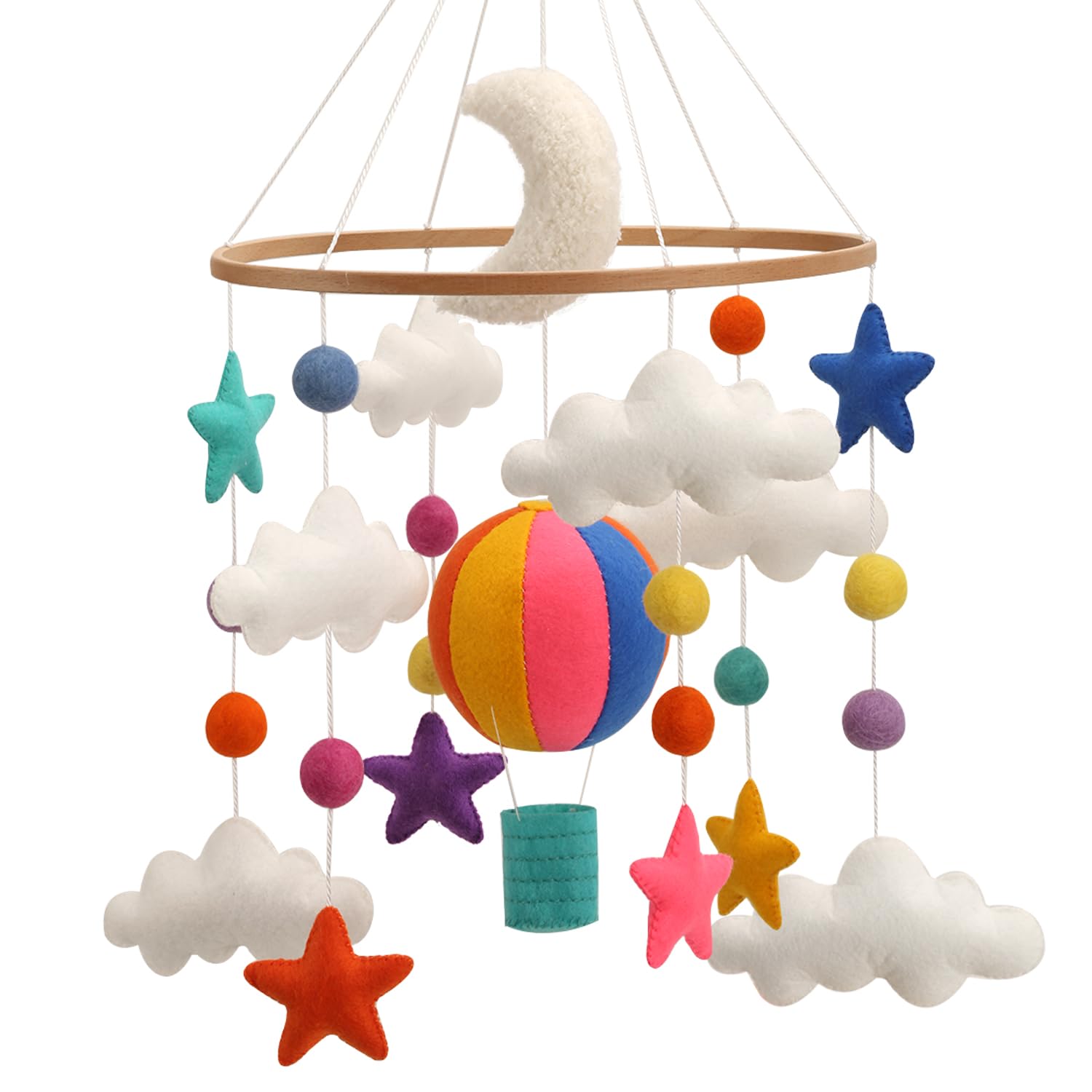 Giostrina per culla con mongolfiera – Una giostrina neutra per bambini con nuvole e stelle in colori ad alto contrasto per lavorare con mongolfiera decorazione per la cameretta dei bambini