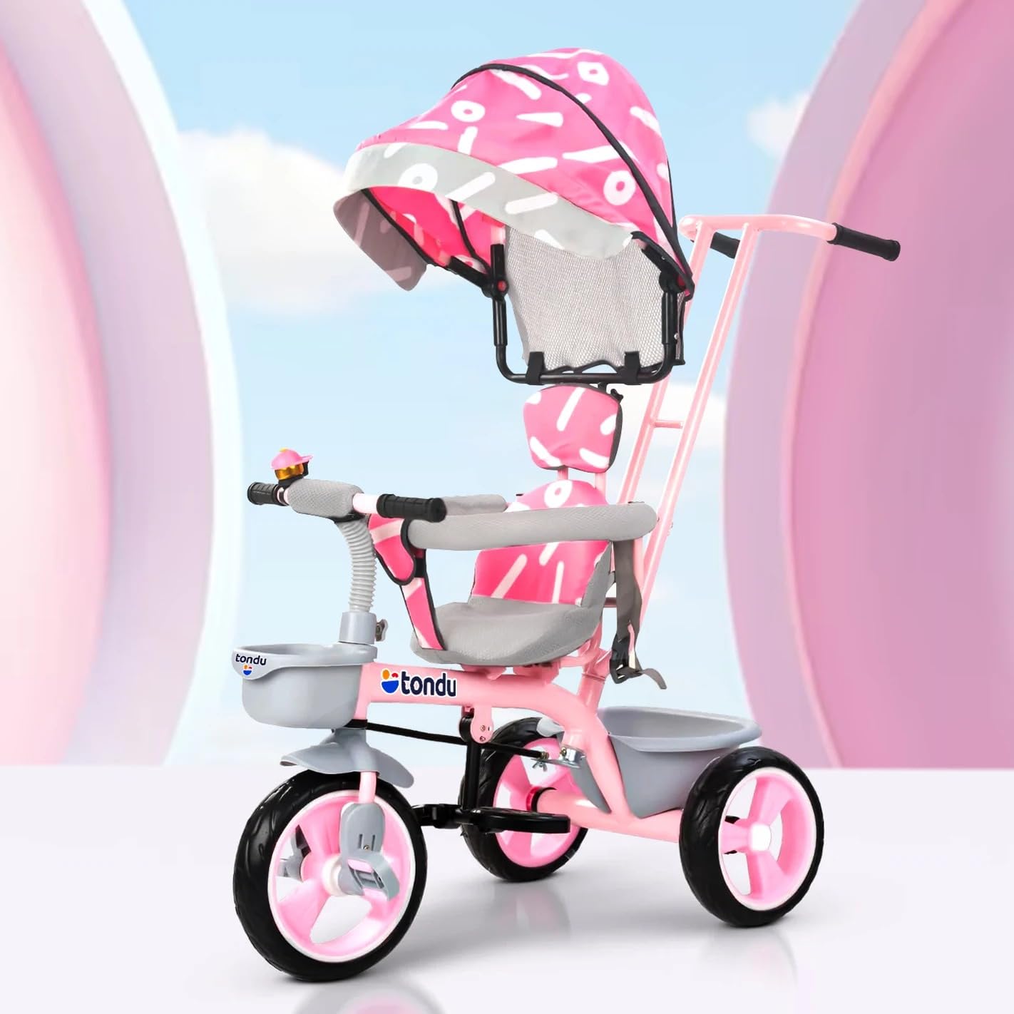 TONDU Tricycles for Kids with Canopy Seat Belt | Storage Basket | Baby Cycle for 1.5 to 4 Years Boy & Girl Tricycle (Pink)-image-28
