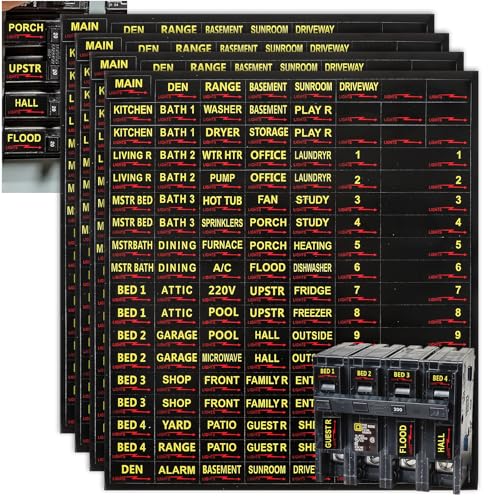 AOZUO 4 Sheets(516pcs) Circuit Breaker Labels, Electrical Panel Labels, Self-Adhesive Breaker Box Label Waterproof Fuse Box Stickers Fuse Panel Marker Sign for Home Office Electrical Panels(Black)