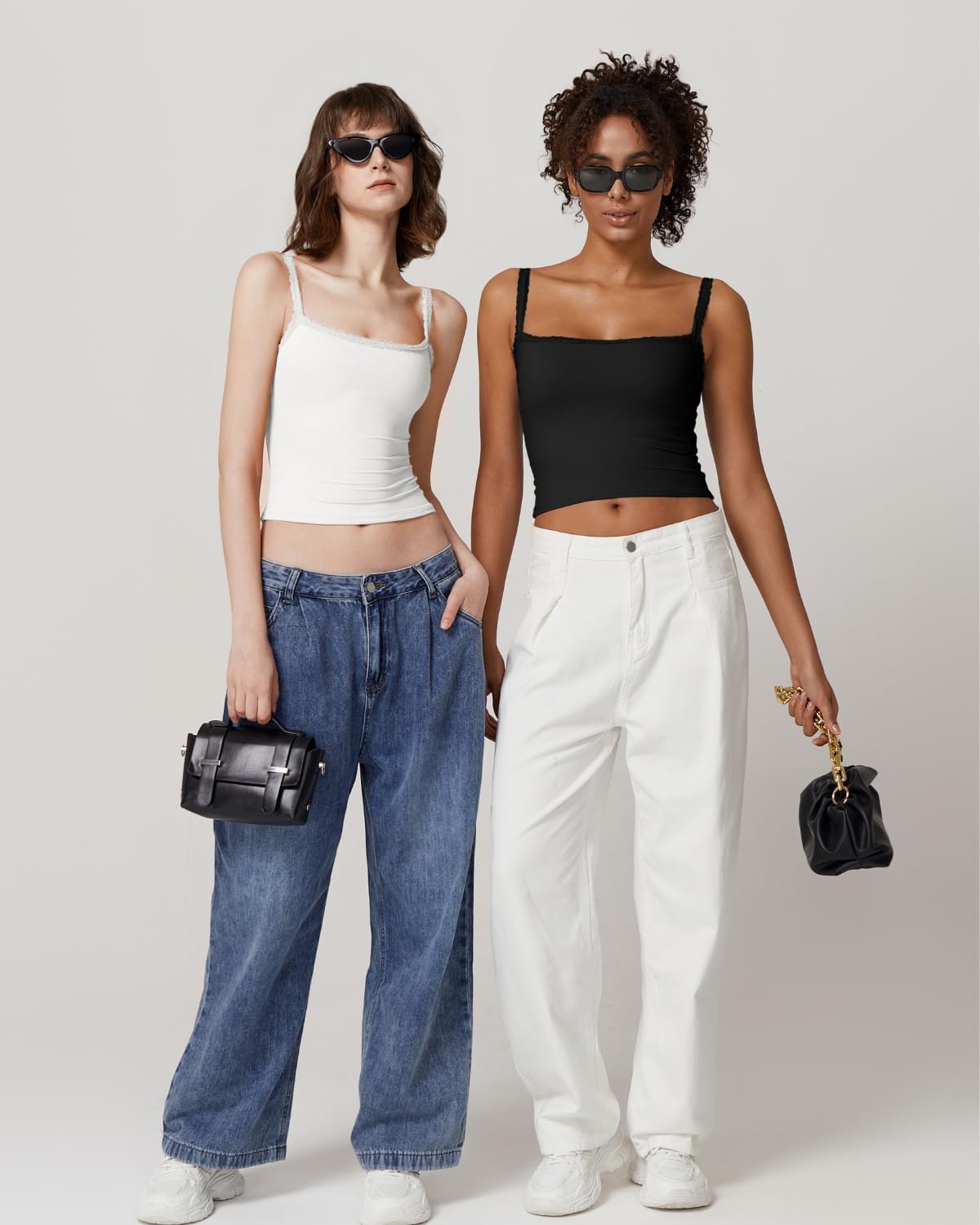 QINSEN Womens Square Neck Lace Trim Tank Top Double Lined Slim Fitted Y2k Going Out Camisole Shirts - Image 3