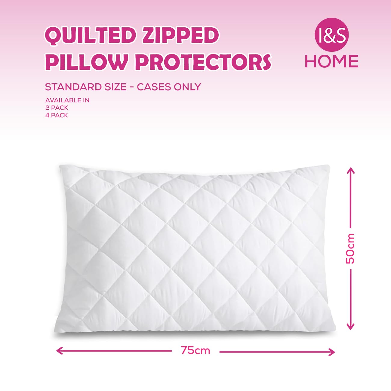 I&S HOME Paquete de 2 protectores de almohada acolchados con cremallera, 50 x 75 cm, fundas de almohada hipoalergénicas, transpirables, suaves, fundas de almohada con cremallera, color blanco