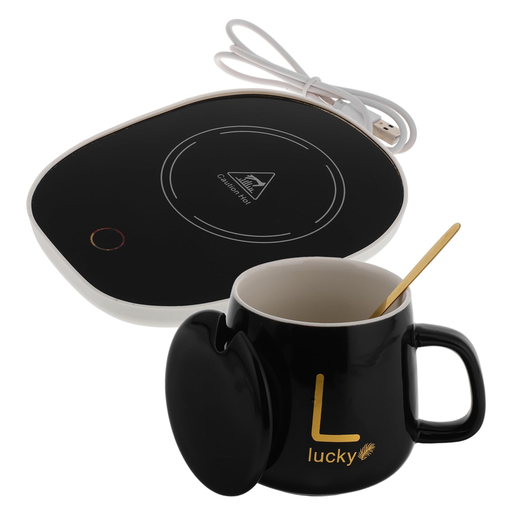 Unomor 1set Constant Temperature Mug Warmer with Ceramic Cup USB-Powered Heated for Coffee and Tea Versatile Electric Insulation for Desk Use and Home