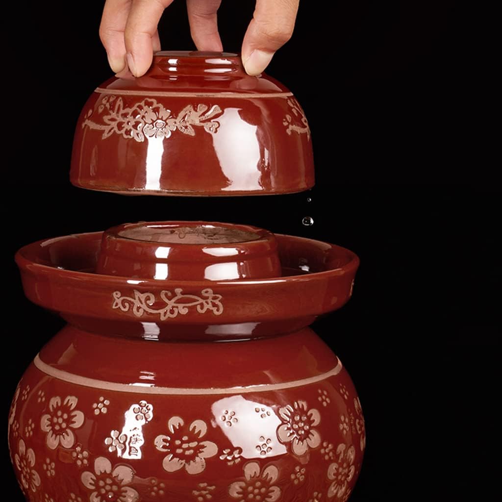Red Traditional Chinese Porcelain Pickle Jar, Ceramic Fermentation Crock Pickling Pot,Fermenting Jar with Water Seal Airlock Lid Stoneware Fermenter for Kimchi Sauer 6KG