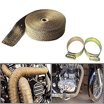 Dhe Best WR04 Bike Exhaust Silencer Wrap and Heat Defense 2 Clamp/Clip Light Golden for Royal Enfield Classic 500