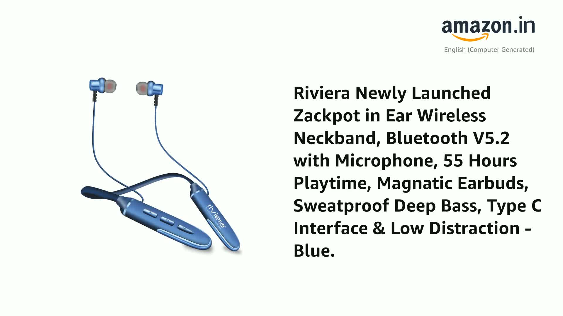 Riviera Zackpot Bluetooth Earphones Wireless, 55 Hours Playtime in