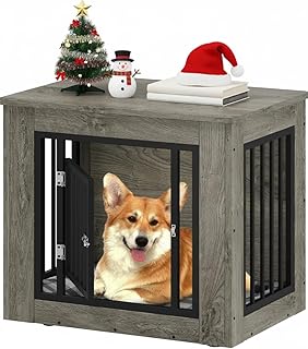 YITAHOME Dog Crate Furniture for Medium Dogs, Side End Table, Modern Dogs Kennel Indoor up to 35 lb, 2-in-1 Iron-Wood Fusion Dog Cage with Waterproof Top, Safety Corners,Steel Lock,30" L,Greige