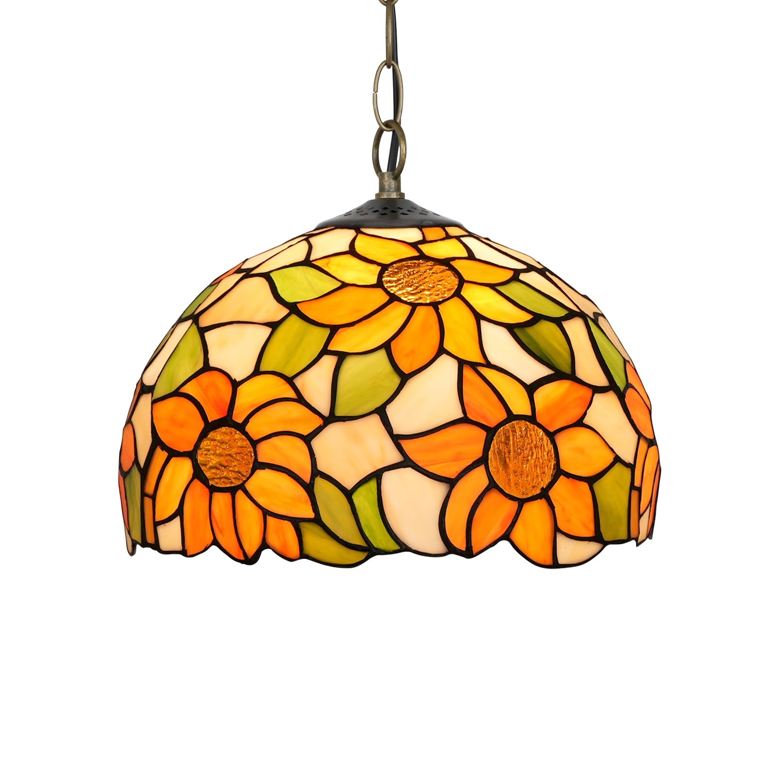 HJRegaFimu 12 Inches Lamp Stained Glass Ceiling Pendant Light Vintage Deco Field Sunflowers Hanging Chandelier For Bedroom Kitchen Island Dining Living Room Corridor