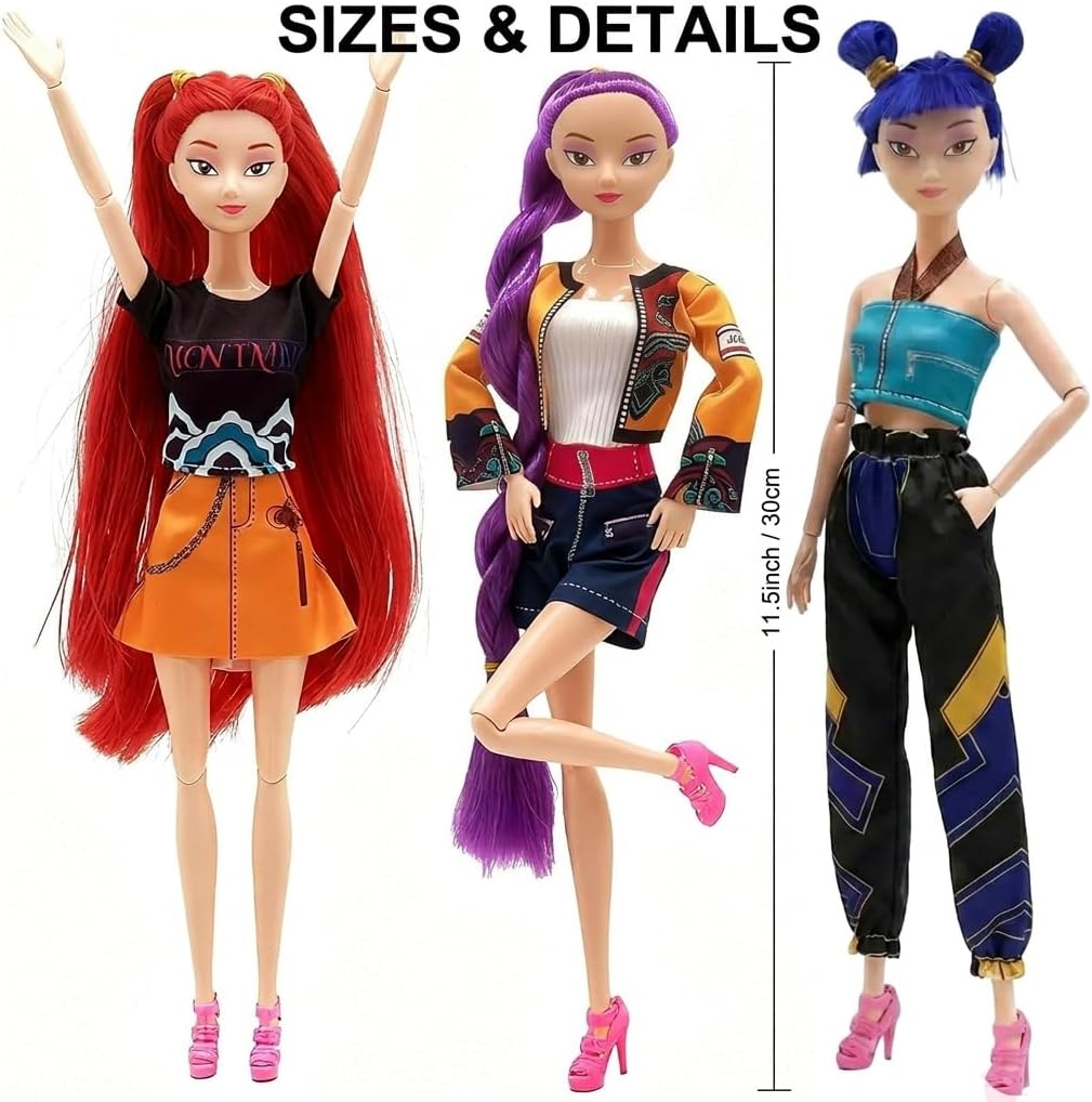 3-Pack Demon Witch Figure Hunter Merch: 11.5" Poseable Anime Action Doll Set, Kpop Style Cake Toppers, Easter Egg Fillers, Spring Basket Stuffers, Kids Birthday Party Favors & Desktop Decorations