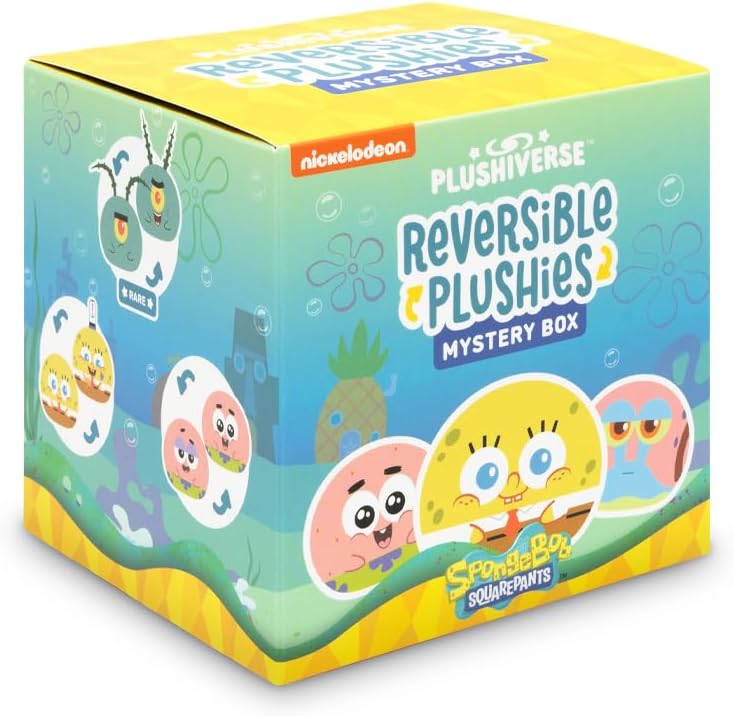 Spongebob Squarepants Series Reversible Plushie Mystery Box - 3-Inch Mini Two-Sided Blind Box Plush with Embroidered Details - Cute Collectible Surprise Toy for Kids, Teens, and Adults