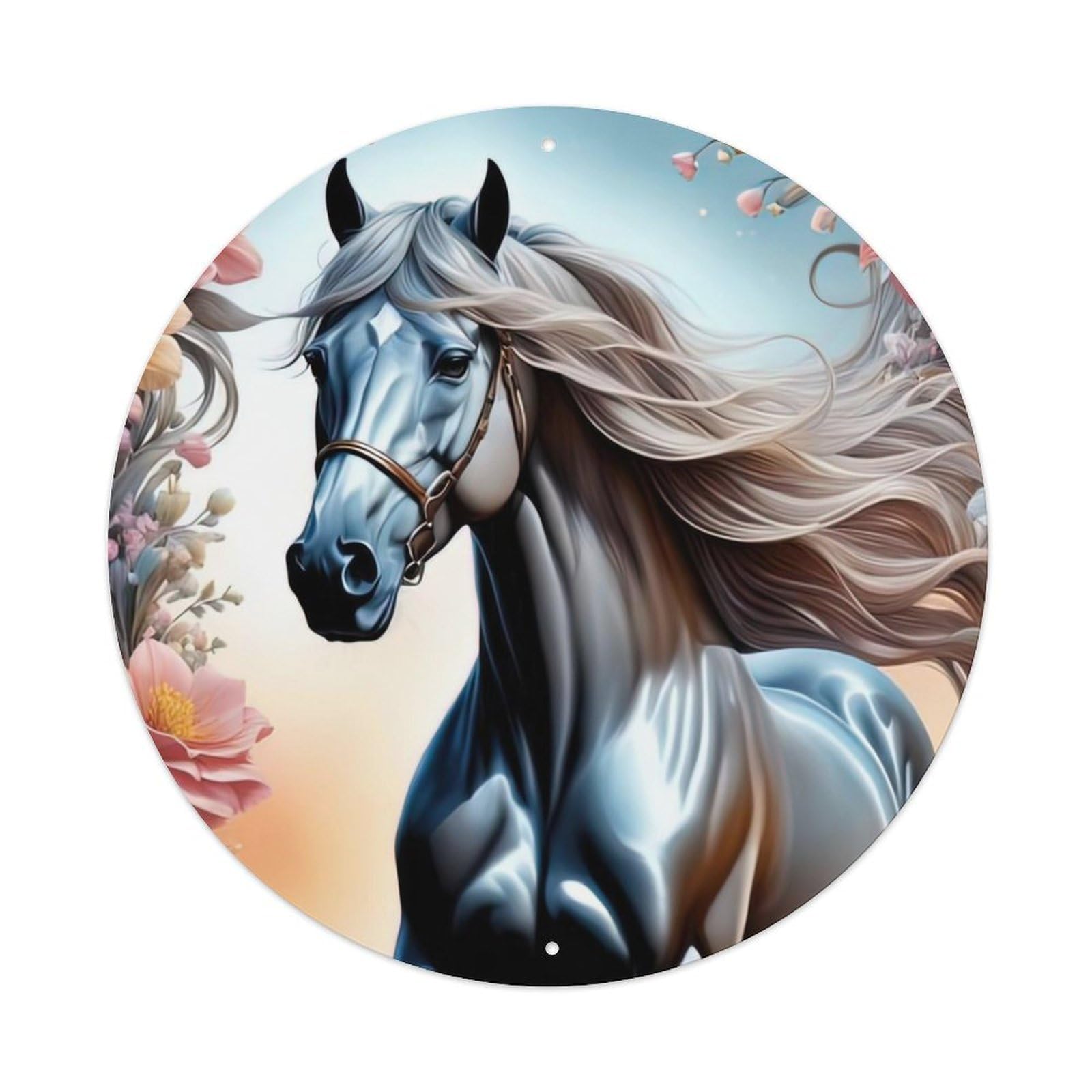Animal Horse And Flower Metal Tin Sign