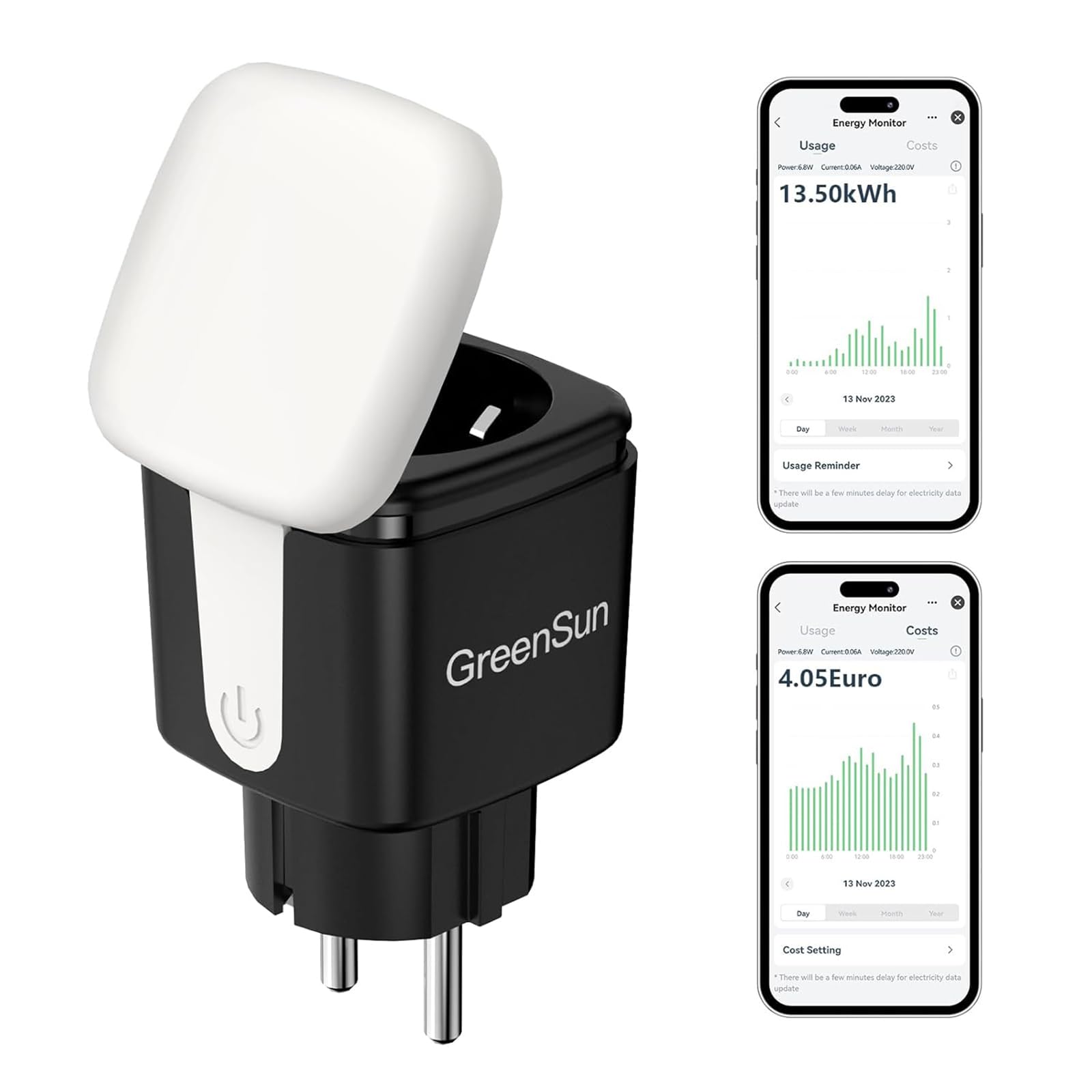 GreenSun Wifi-stopcontact voor buiten, timer voor buiten, met stroommeting, IP44 waterdicht, Smart Life APP afstandsbediening werkt met Alexa/Google Home