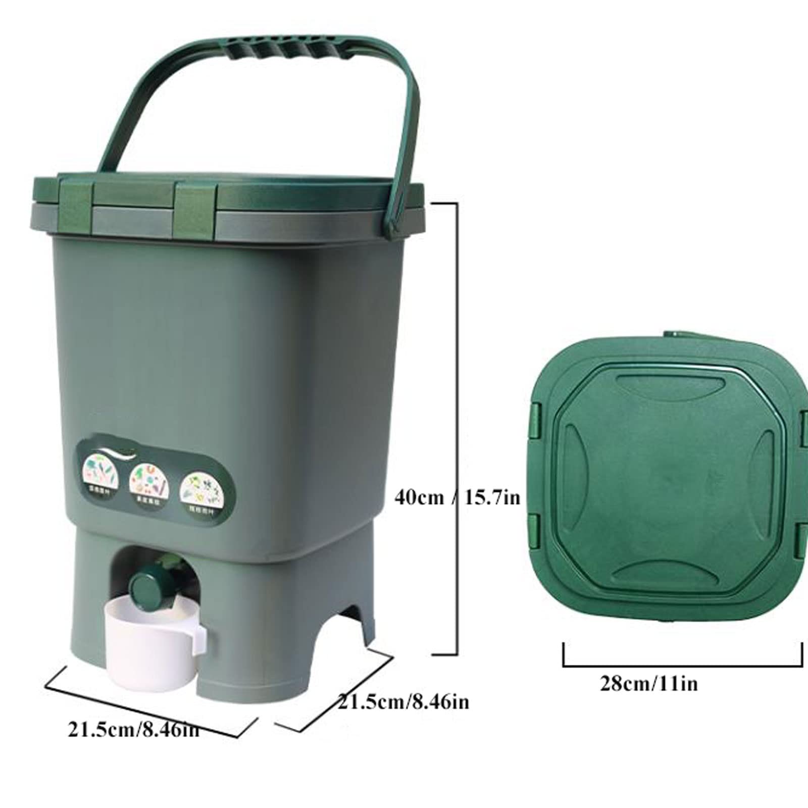 Compostador Jardín Cubo de compostaje, Cubo de compostaje de cocina de 4 galones, Cubo de compostaje de encimera interior con tapa, Cubo de compostaje 100% sin olor, con acelerador de arranque de comp