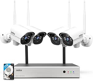 1080P Security Camera System Wireless with 1TB Hard Drive, Plug and Play Upgrade 8CH Video Surveillance NVR Kit with 4pcs HD Bullet IP Camera for Home/Store/Office, Night Vision Waterproof asin的图片