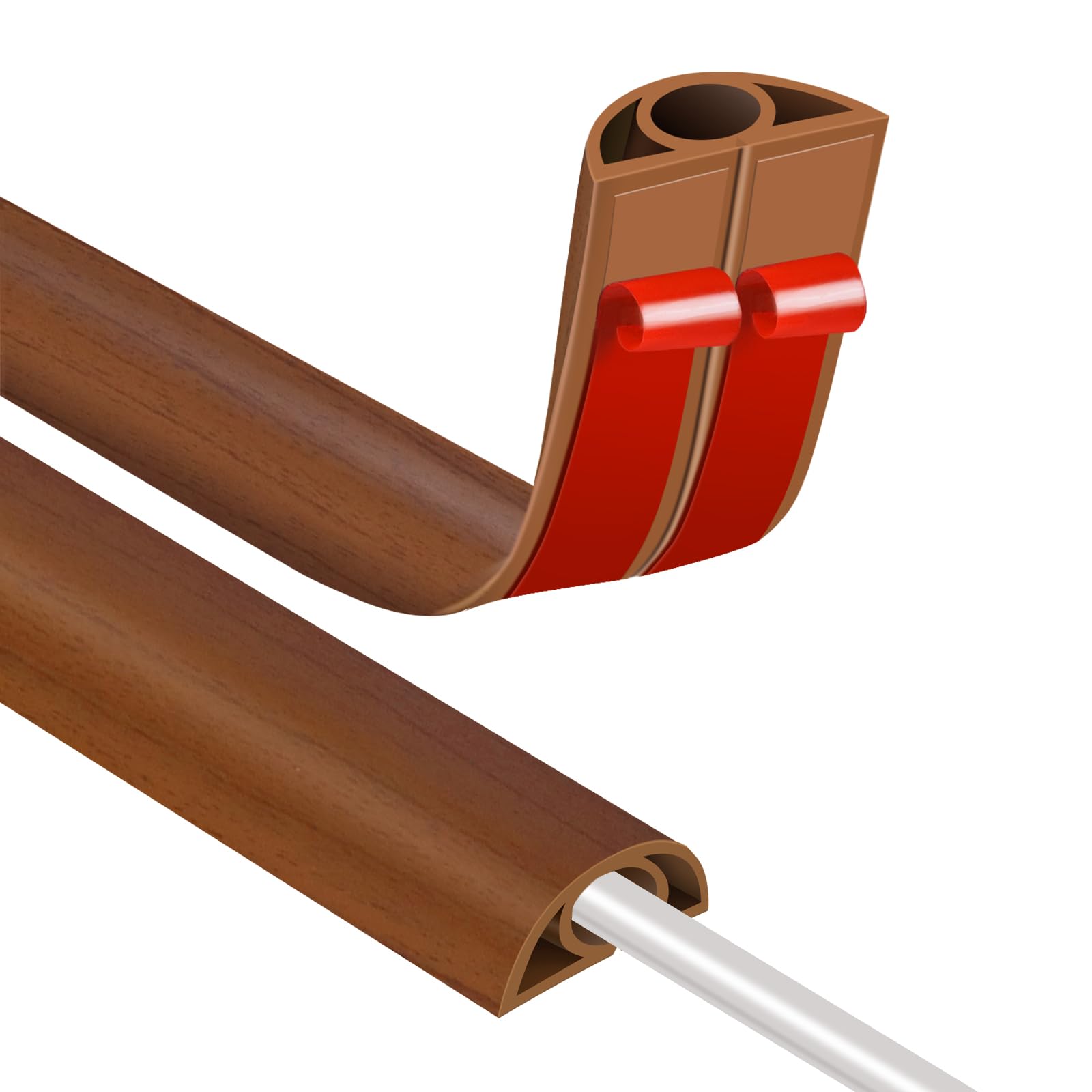 Cable Duct Self-Adhesive 7.7 x 7.7 mm Cable Bridge Floor 3M Wood Grain Floor Cable Duct Flexible PVC Cable Cover Prevent Tripping Hazards