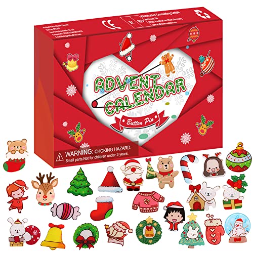 Hpory Calendrier de Noël Enfants, Broche de Noël avec Couronne Arbre de Noël Père Noël, 24 Jours Broches de Noël Jouets, Calendrier de Noël 2022 Cadeaux de Noël pour Garçons Filles