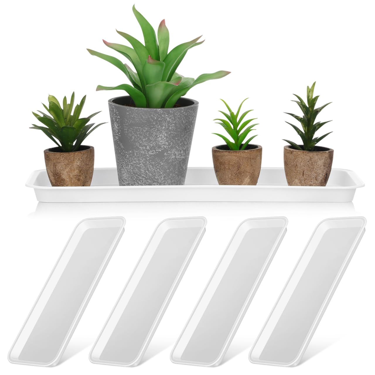Hemobllo 10Pcs Rectangular Plant Saucer Trays - White Plastic Drip Trays for Flower Pots and Windowsill Planters - Leak-Proof Base for Indoor & Outdoor Garden Protection