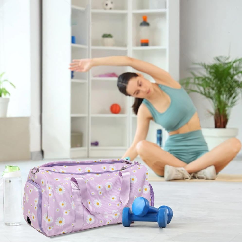 Dance Bag for Girls Gym Bag Sports Duffle Bag with Shoes Compartment Wet Pocket Weekender Overnight Bag for Girls Women Teens Corduroy Daisy Travel Duffle Bag2