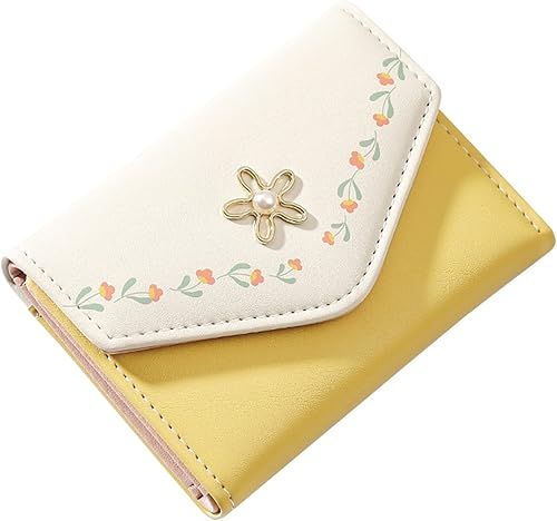 Miniatura 2 de Cartera de piel sintética para mujer y niña, con diseño de flores, de tres pliegues, delgada, pequeña, con tarjetero para dinero en efectivo,