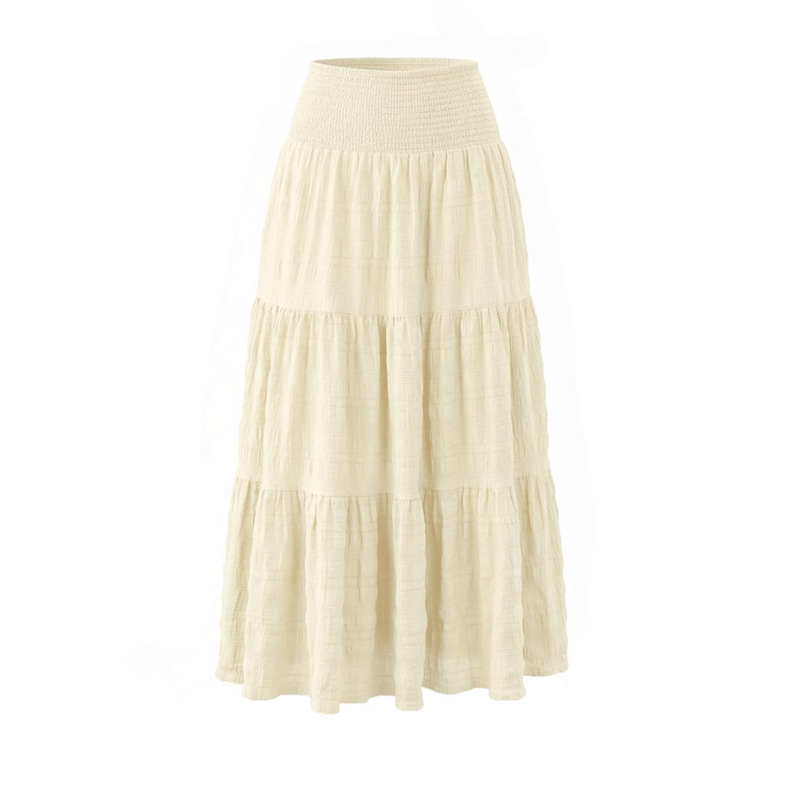 DUddTTW Patchwork Women's Maxi Skirt Solid Color Ankle Length Skirts Clothing(Beige,Lagre)