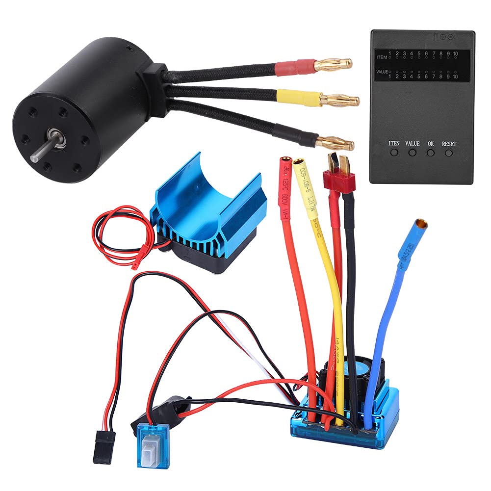 HUIOP 3650 3100KV Bezszczotkowy Radiator Silnika Zestaw Kart Programowych do Samochodu 1/10 RC, materiał Stopowy 45A 60A ESC dla Entuzjastów Samochodów RC (60A)