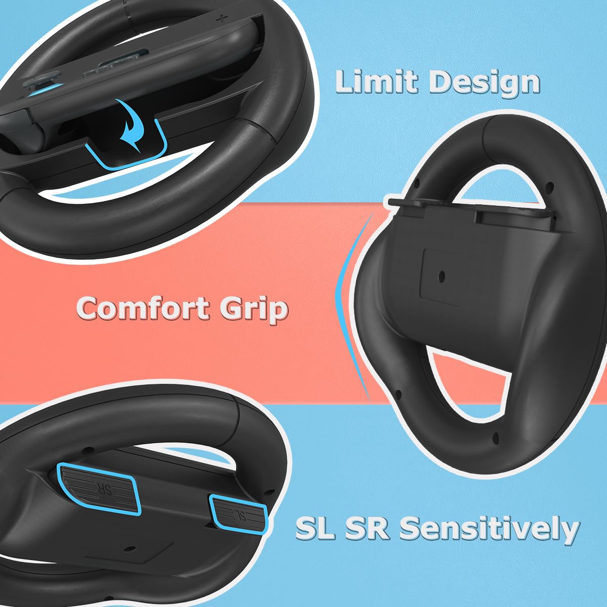 pdobq Switch Steering Wheel for Nintendo Switch2 (2025), Racing Steering Wheels for NS2 Mario Kart World/8 Deluxe, Mario Kart Steering Wheel Race Game Grip, Switch 2 Joy-con Accessories Gift, 2 Packs - Image 3