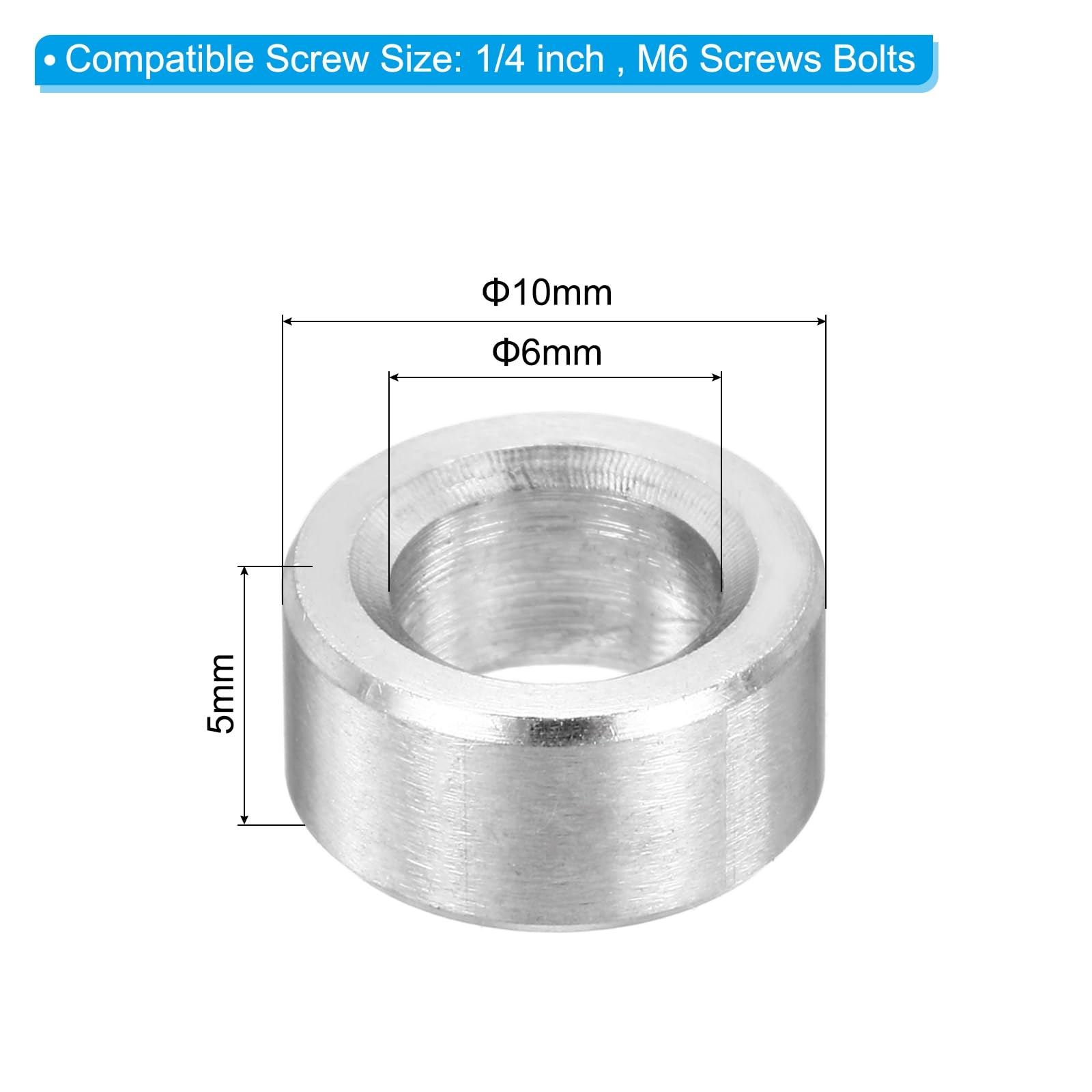PATIKIL M6 Stainless Steel Spacers, 12Pcs Metal Spacer 6mm ID x 10mm OD x 5mm L Screw Standoff for 1/4" or M6 Screw - Image 2