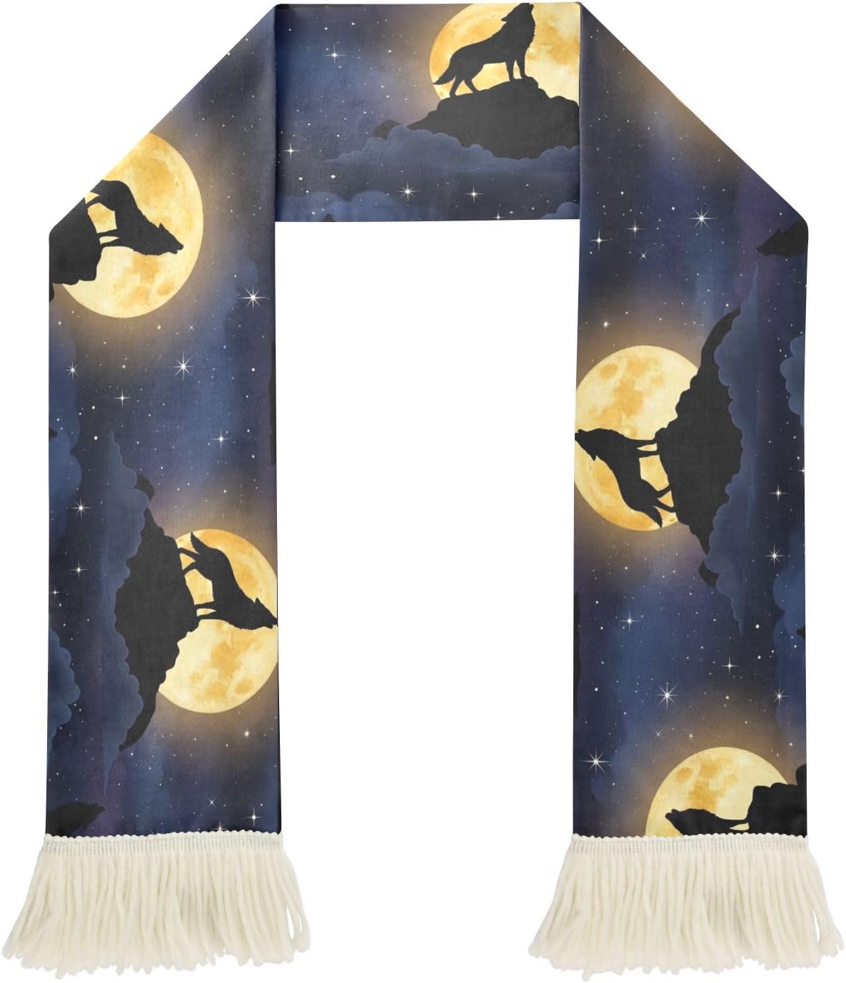 CHIFIGNO Wolves Moon Sky Stars Sports Fan Scarf, Soft Polyester Cheering Towel for Soccer Games, Quick Dry Sweat Wipe Rally Scarf