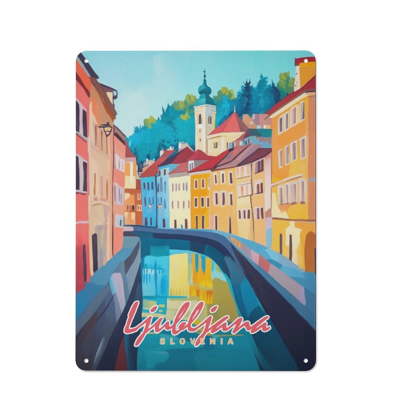 Ljubljana, Slovenia Cityscape(2) Country Metal Wall Decor 40x30cm, Decorative Tin Sign for Farmhouse Kitchen, Pantry Or Dining Area