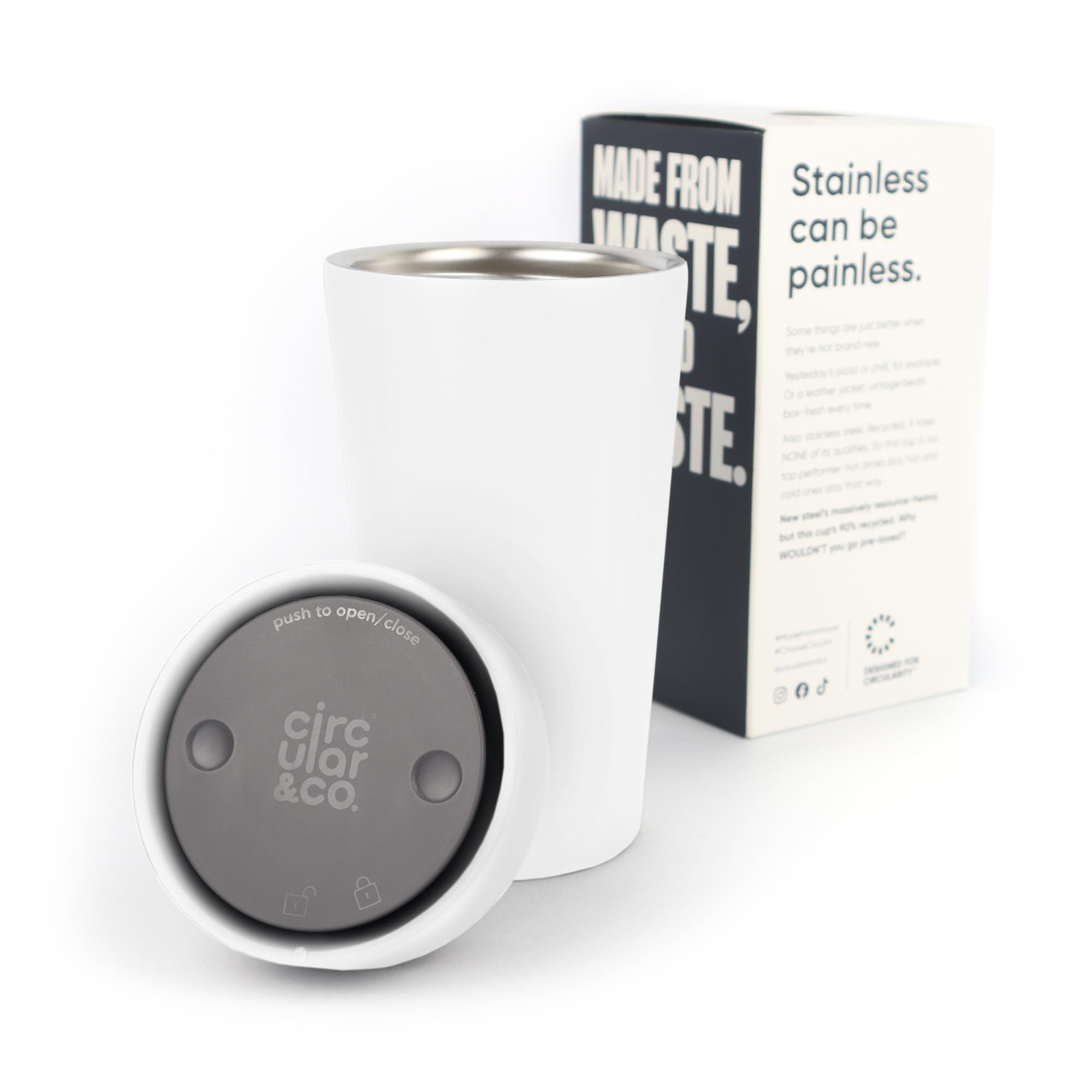 Circular&Co 12oz / 340ml Stainless Steel Travel Mug – Reusable Coffee Cup – Double Wall Insulated, Leakproof & Sustainable Cup for Hot or Cold Drinks - Cloud White (Cloud White, 12oz / 340ml)