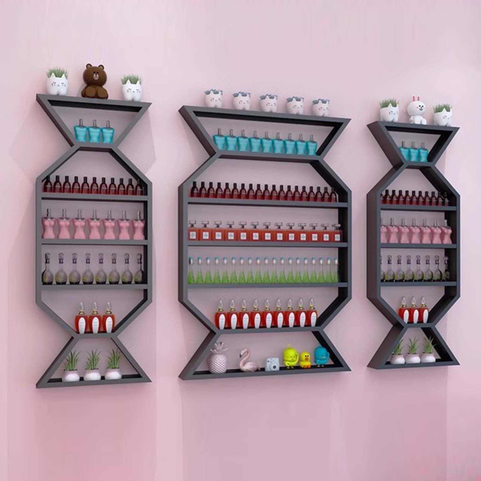 7 Layer Nail Polish Shelf Set Candy Shaped Wall Mount Nail Polish Storage Racks Decorative Cosmetic Essential Oils