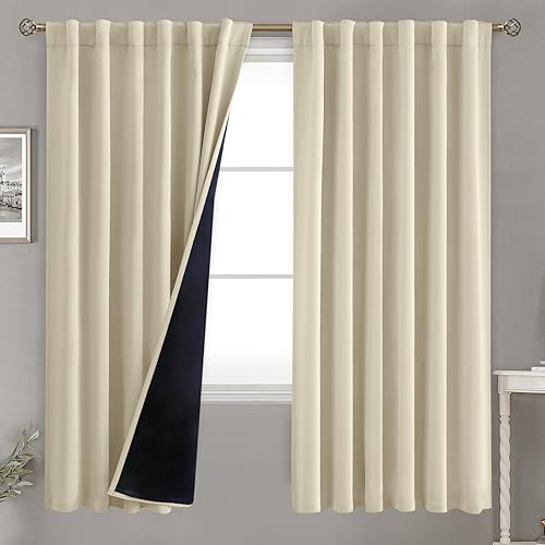BGment Cortinas 100% opacas de 72 pulgadas para dormitorio, bolsillo para barra y pestaña trasera, doble capa, oscurecimiento de la habitación,
