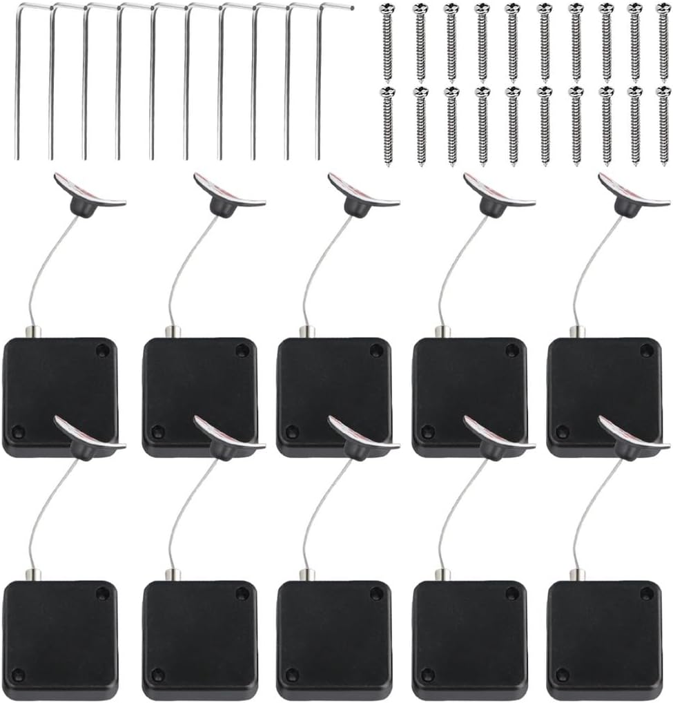 Retractable Security Cable Lock, Hardware Self-Adhesive Cable Lock for Curved Products, Adjustable Length, 10 Packs 39-Inch Remote Control Anti-Lost Cable Locks, for Speakers Microphones Remotes