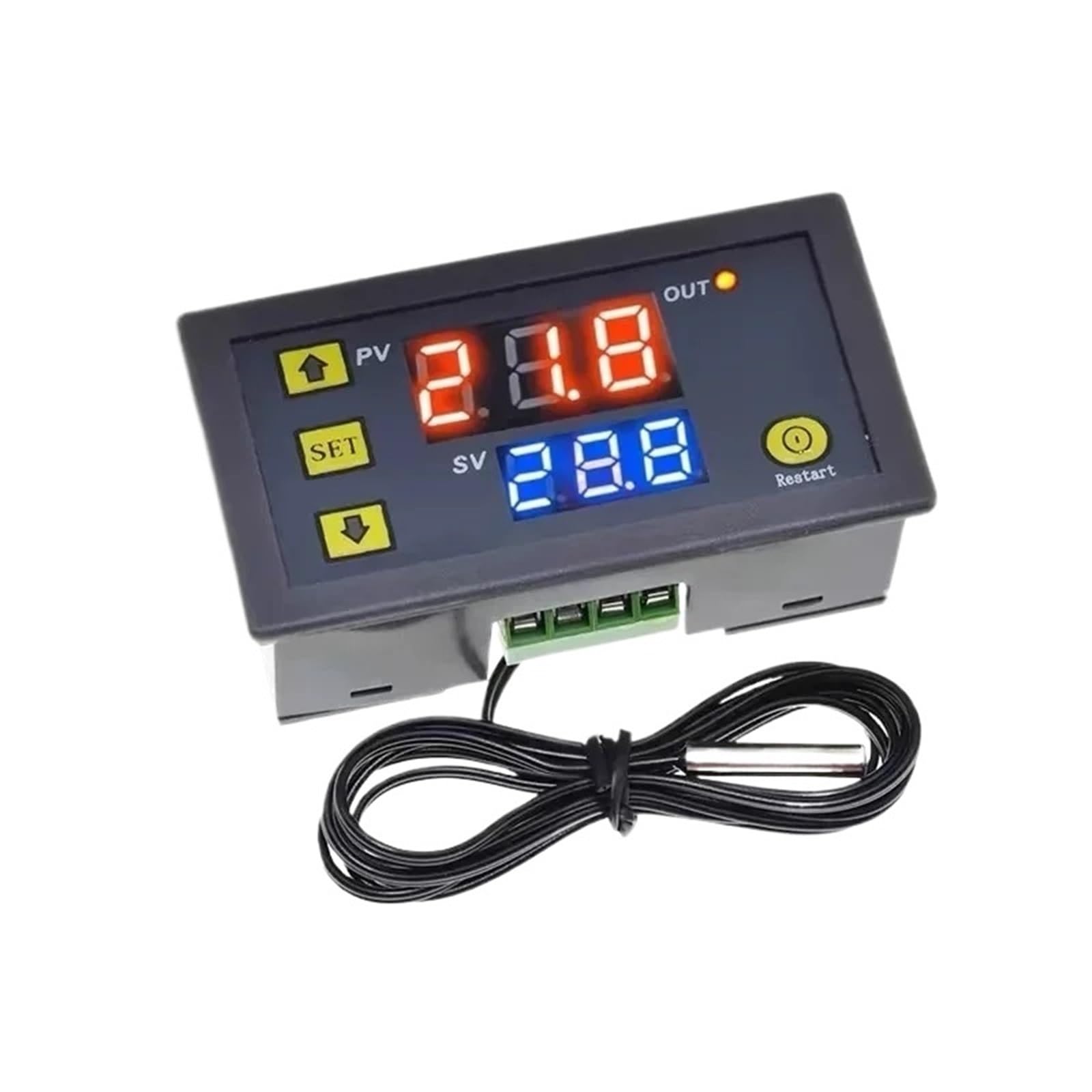 Termostato digital W3230 con control de temperatura, pantalla LED, 12 V, 24 V CA, 110-220 V, 20 A, con sonda de línea y control de calor/refrigeración.(AC110-220V)