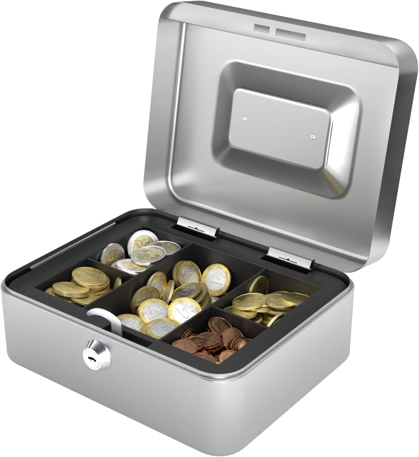 Acropaq Caisse à Monnaie Métallique, 20.5x16x9cm, 8 compartiments, Gris ...