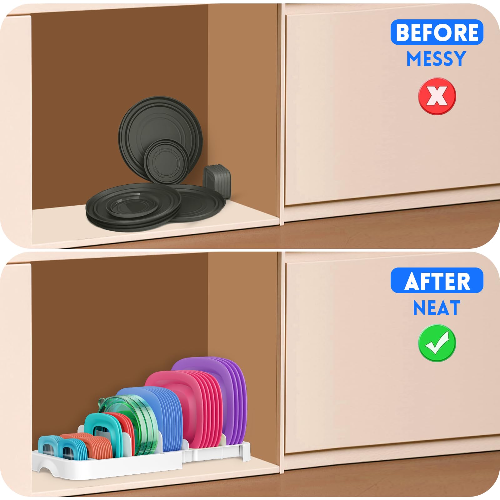 CXAFQ Aufbewahrungskasten Für Lebensmittelbehälterdeckel - Ordnungssystem Mit Verstellbaren Trennwänden