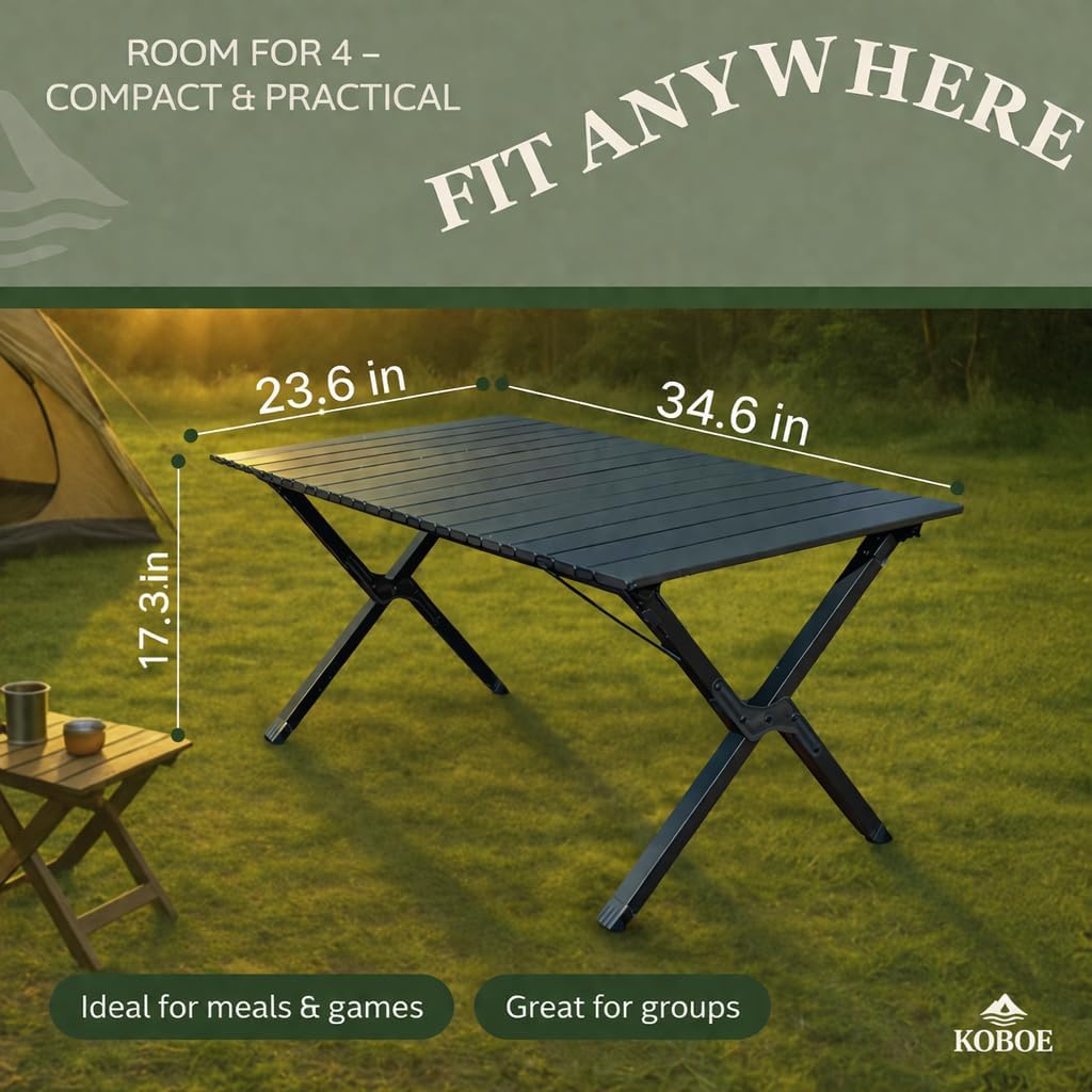 Foldable Camping Table – Heavy-Duty Steel Frame, 60-Second Setup, Portable Outdoor Table with Carry Bag (34.6” x 23.6”)