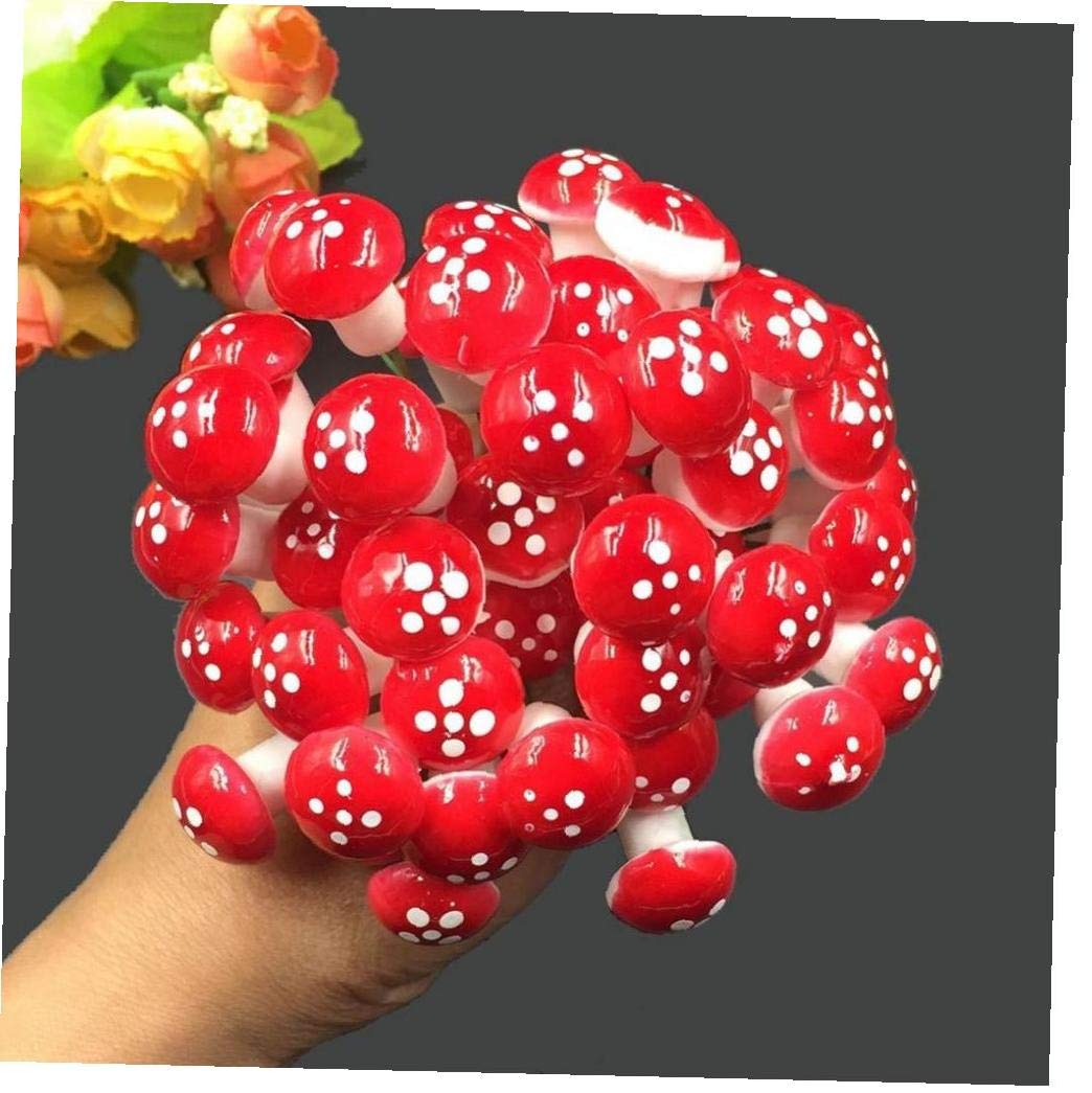 Angoter 50PCS Mini Mushroom Miniatures Artificial Garden Fairy Moss Resin Crafts Stakes Craft for Home 2cm