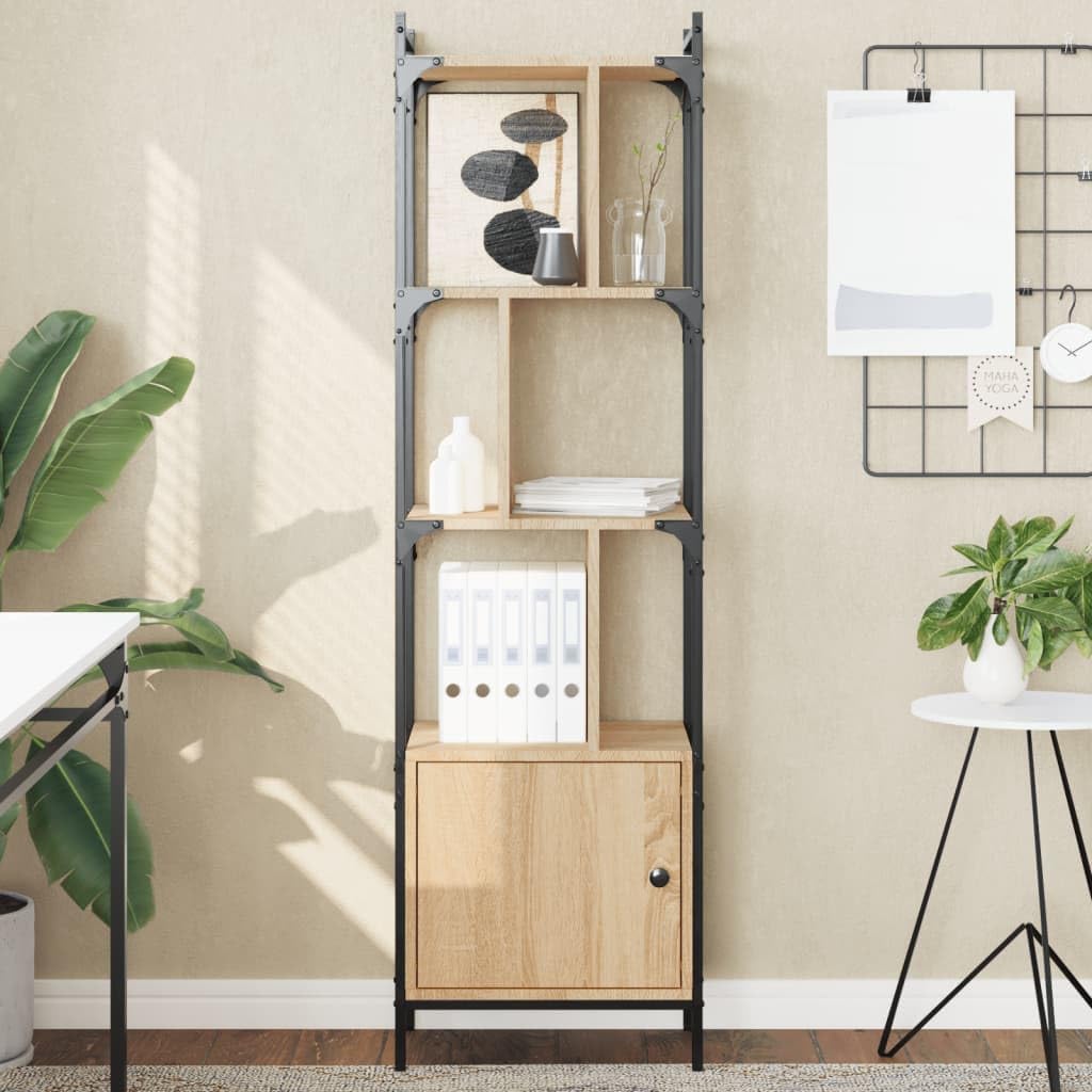 INLIFE Librería con puerta de roble Sonoma, 44,5 x 30 x 154,5 cm, material de madera, 18,8 kg, 833354