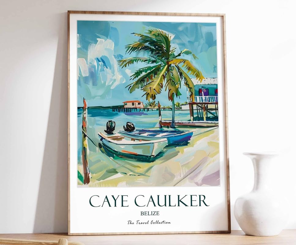 Affiche Caye Caulker en toile géante A0 pour déco voyage des Caraïbes