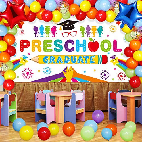 Kindergarten Graduation Party Decorations Kit Includes Preschool Graduation Backdrop And Balloon Garland For Pre Elementary Celebration Graduation Decoration 2023 Graduation Party Supplies (White) #TOP3