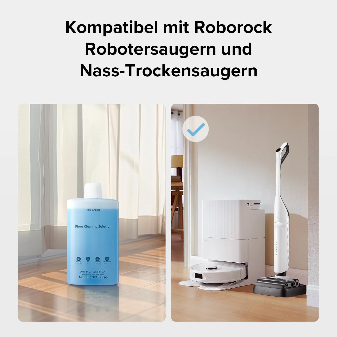 roborock 1L Original Reinigungsmittel für roborock S/Saros/Qrevo/Q-Serie Saugroboter und Flexi/F-Serie Nass- & Trockensauger, Bodenreiniger Mittel, Keine Schaumbildung und Schlieren, Konzentrat