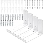 Swpeet 4 Pack 11.2" L x 5.9" H 5mm Thick White Heavy Duty Shelf Supports with Lip, J Shelf Bracket with Lip, Metal Floating J Wall Mount Shelf Brackets with Screw and Anchors Kit for Table Work Bench