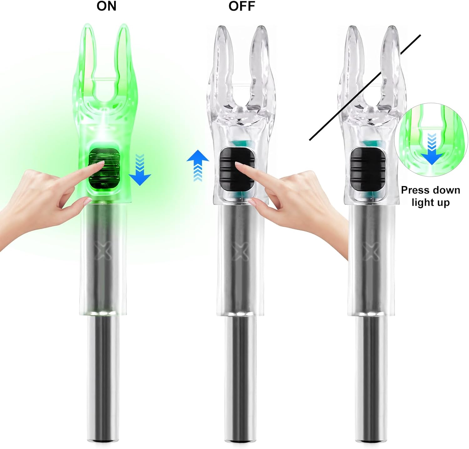 6PCS X Lighted Nocks for Arrows with .204 .233 .244 .246 Inside Diameter with H, S, GT Bushings High-Visibility Lighted Arrow Nocks