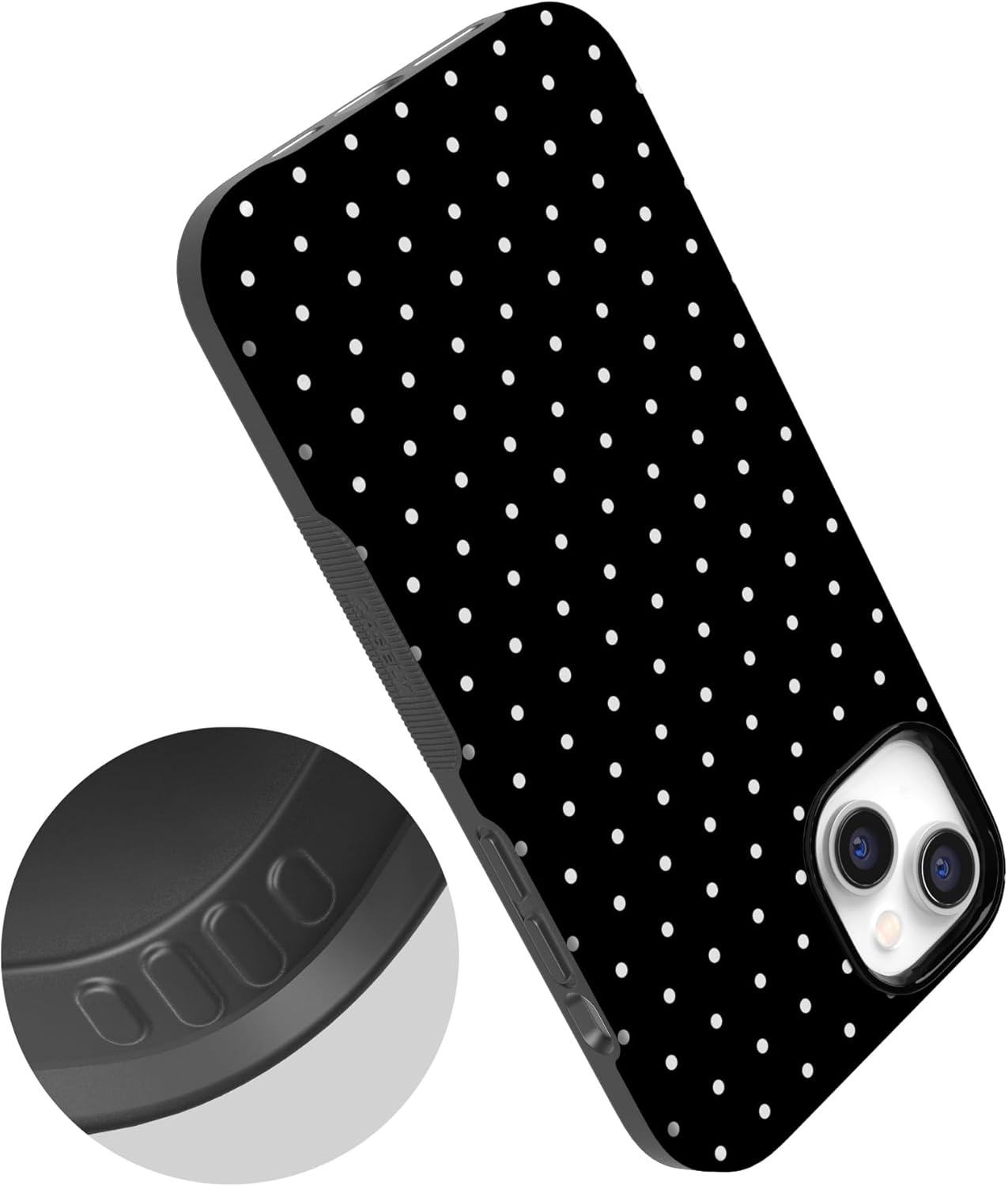 Casely iPhone 14 Case | On the Dot | Black Polka Dot | Bold Protective Design | Compatible with MagSafe