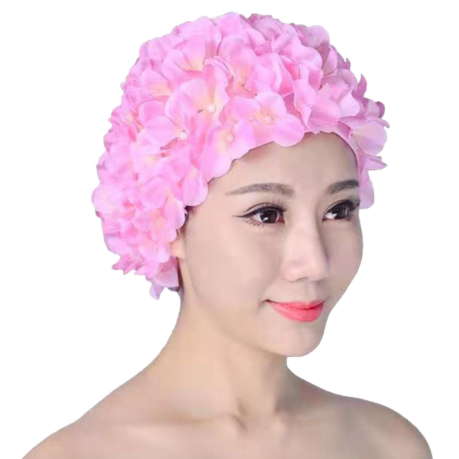 Buerfu Swim Caps for Women Swimming | Fashionable Flower Swim Cap for Women,Retro Style Bathing Caps Women's Long and Short Hair Swimming Hat for Water Parks Swimming Pool