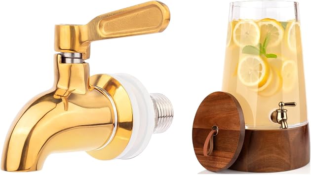 FOODLE Glass Drink Dispenser + Replacement Stainless Steel Spigot