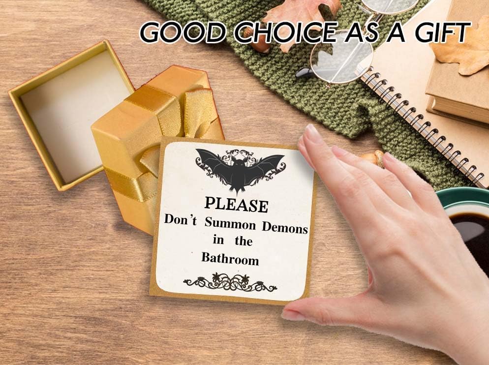 Vista 5 de Letrero gótico de madera para decoración de baño, con texto en inglés Please Do Not Summon Demons in the Bath, regalos divertidos para la oficina
