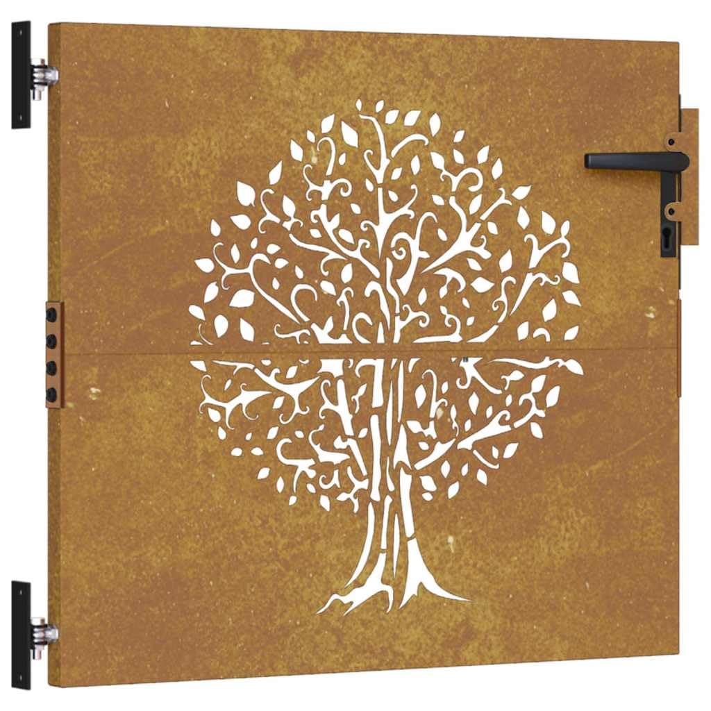 vidaXL Cancello da Giardino 85x75 cm in Acciaio Corten Design Albero, cancello in metallo, cancello da giardino anteriore, cancello da giardino con serratura