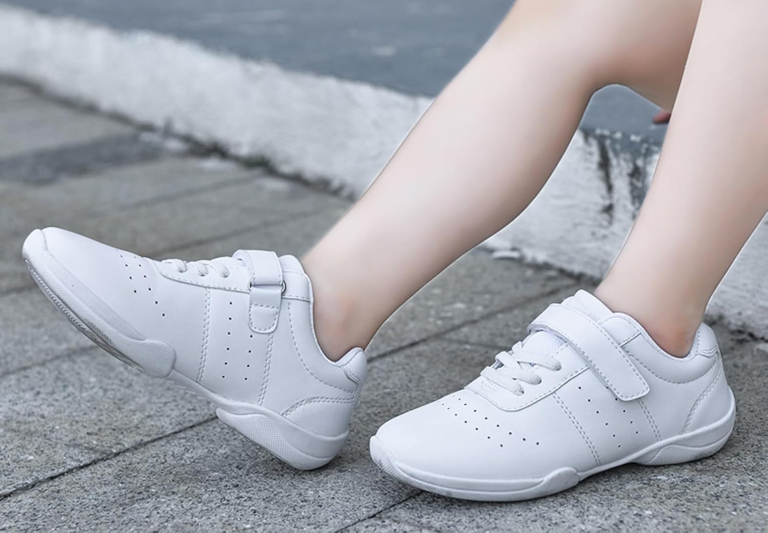 Boys Girls White Cheer Shoes Cheerleading Competition Athletic Walking Tennis Sport Hook&Loop Dance Sneakers Shoe