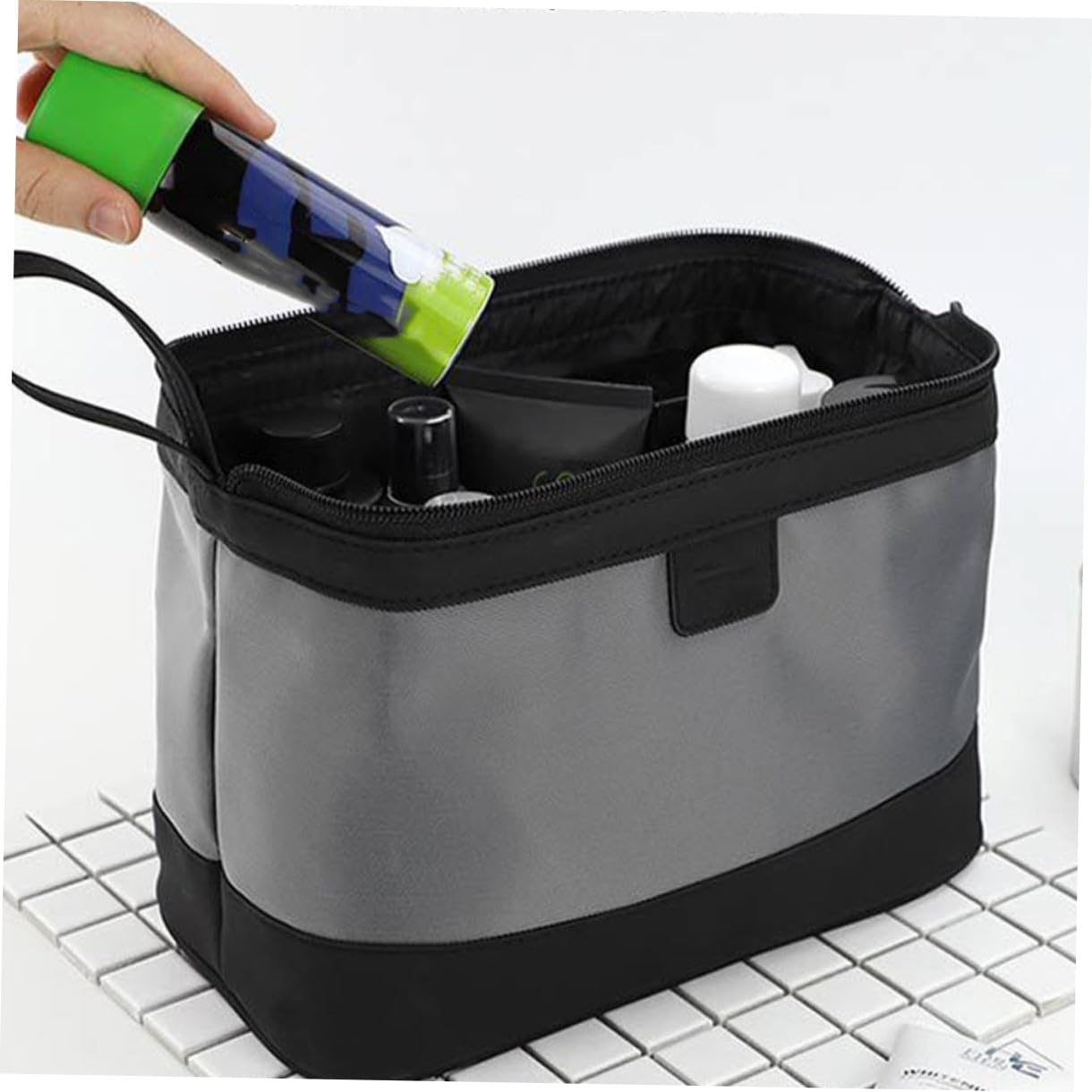 Bolsa Neceser Hombre Multifuncional con Gran Capacidad para Viaje y Almacenamiento Cosméticos Portátil Gris